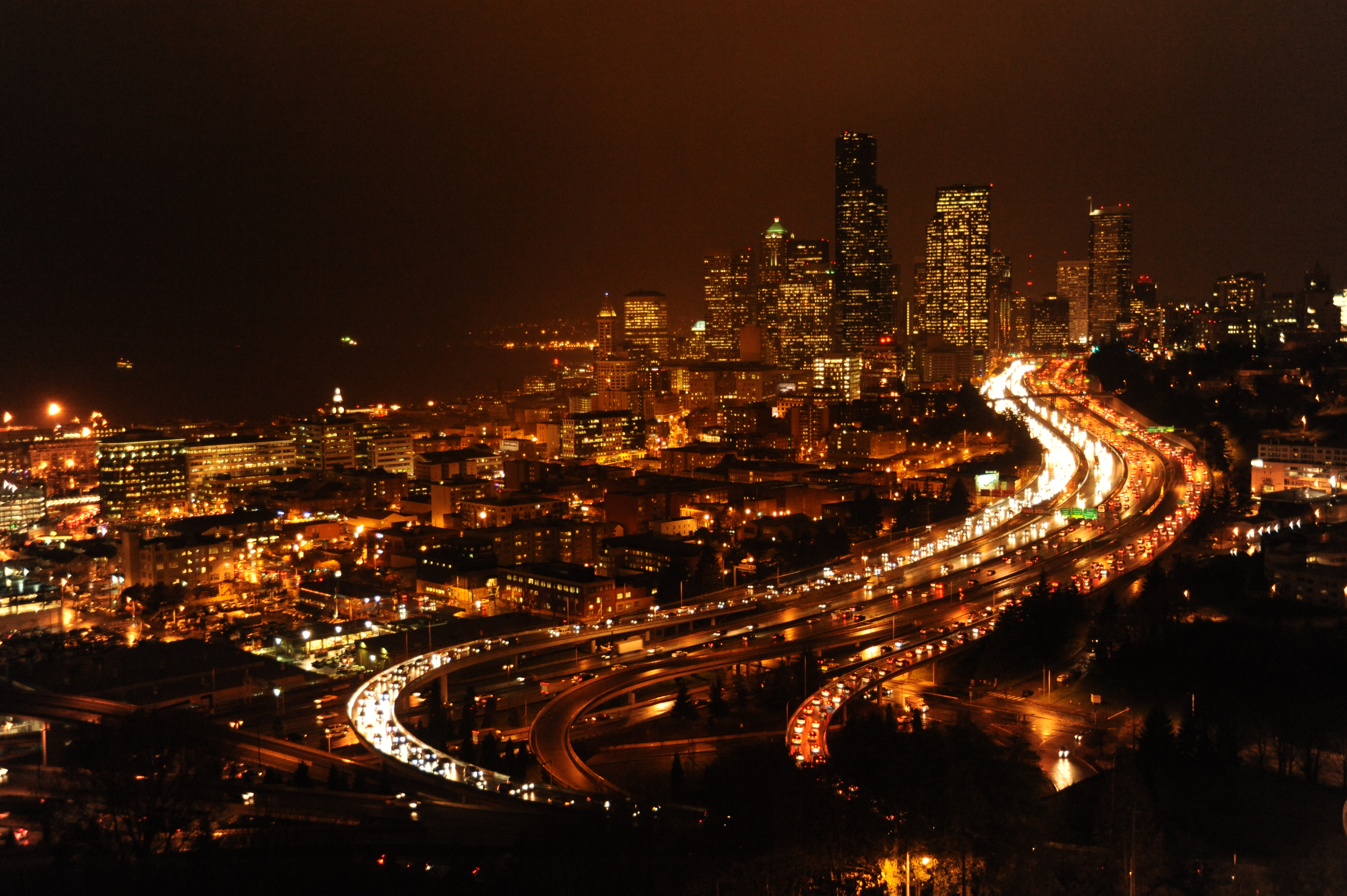 Seattle skyline viewed from Beacon Hill at night